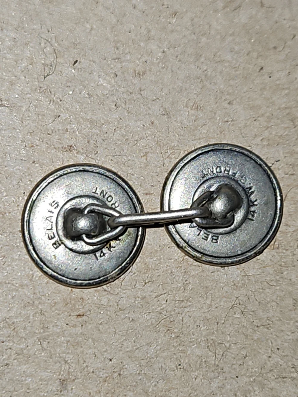 Vintage Single Art Deco Belais Cuff Link features 14K white gold fronts
